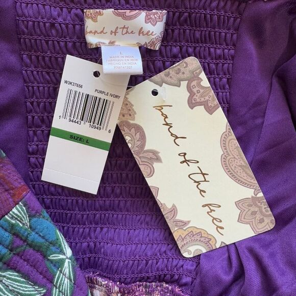 BAND OF THE FREE Aimee Floral Puff Sleeve Quilted Smocked Dress Purple NWT Large - Picture 10 of 11